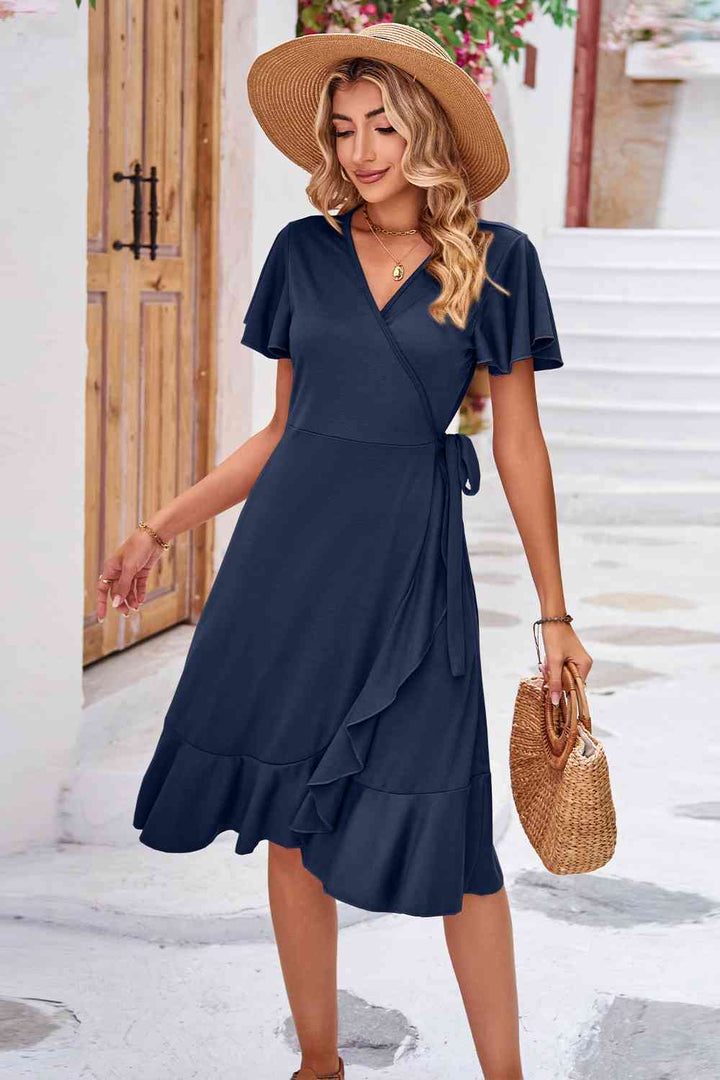 Surplice Neck Flutter Sleeve Dress | 1mrk.com