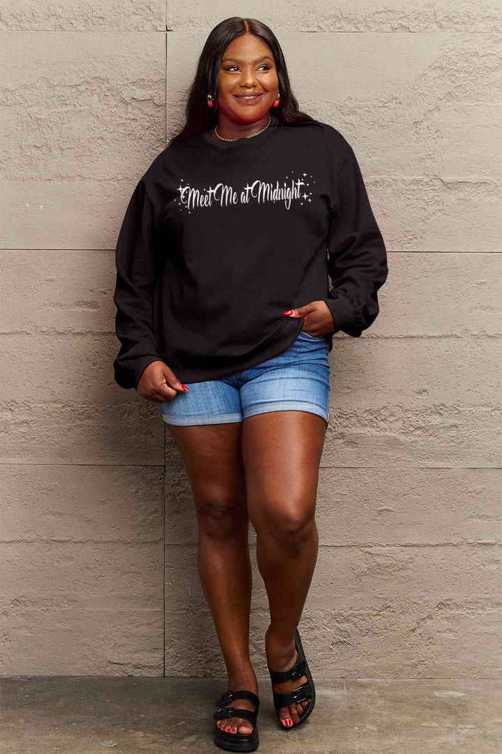 Simply Love Full Size MEET ME AT MIDNIGHT Graphic Round Neck Sweatshirt |1mrk.com