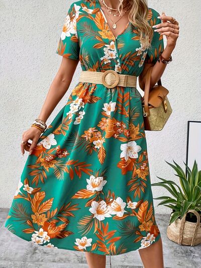 Floral Surplice Short Sleeve Dress | Trendsi