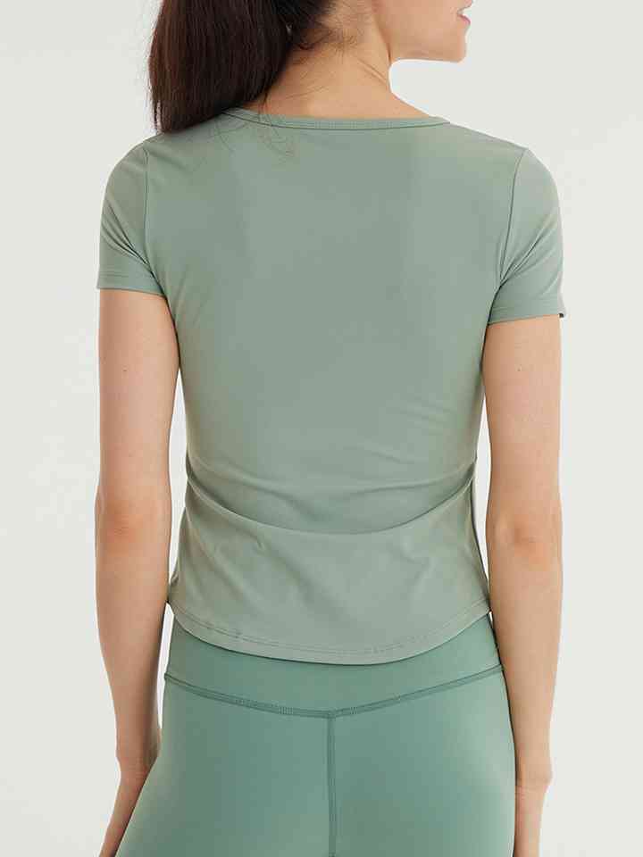 Notched Neck Short Sleeve Active Top | 1mrk.com