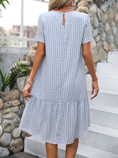 Round Neck Short Sleeve Ruffle Hem Dress |1mrk.com