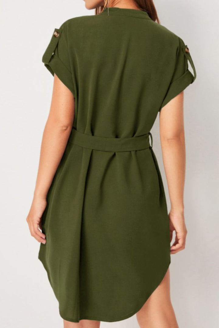 Tied Notched Short Sleeve Dress | Trendsi