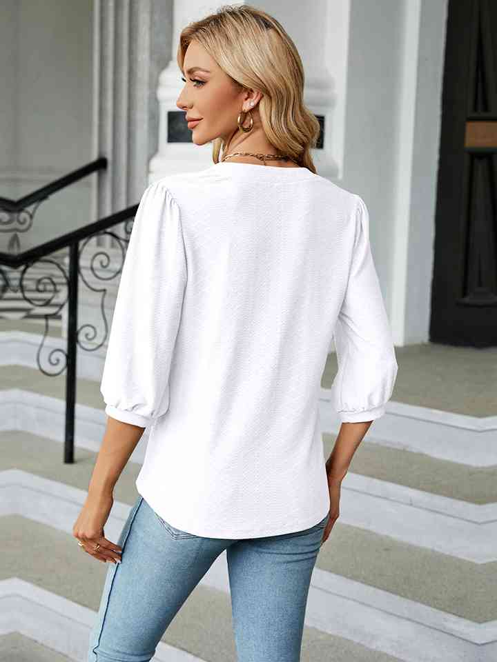 Notched Neck Three-Quarter Sleeve Blouse | 1mrk.com