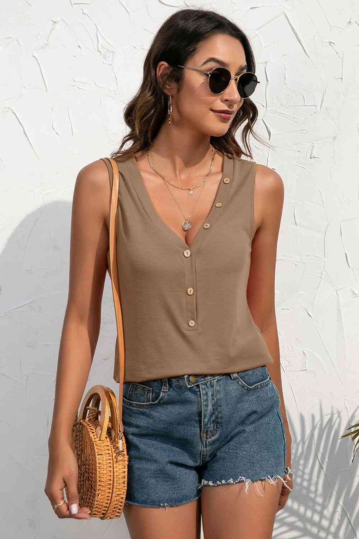 Buttoned Deep V Tank | 1mrk.com