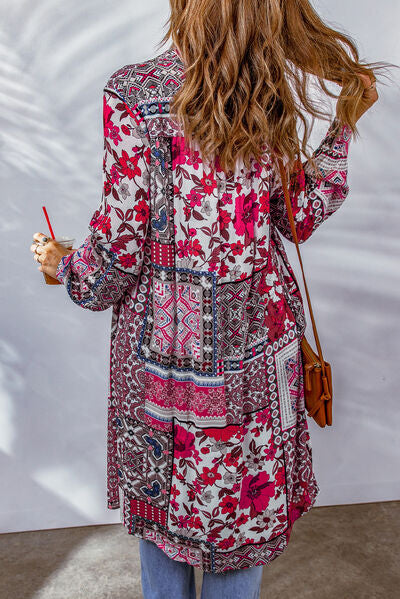 Printed Button Up Long Sleeve Shirt Dress |1mrk.com