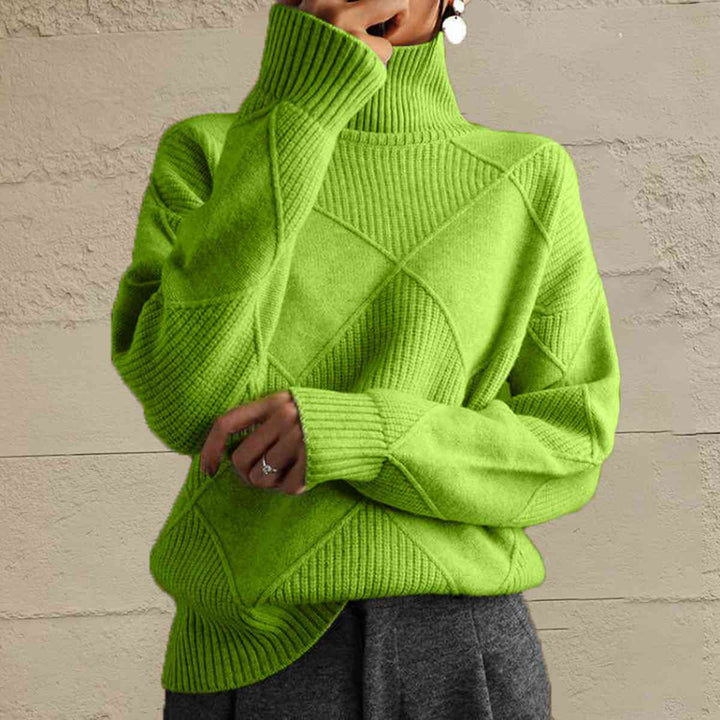 Geometric Turtleneck Long Sleeve Sweater |1mrk.com