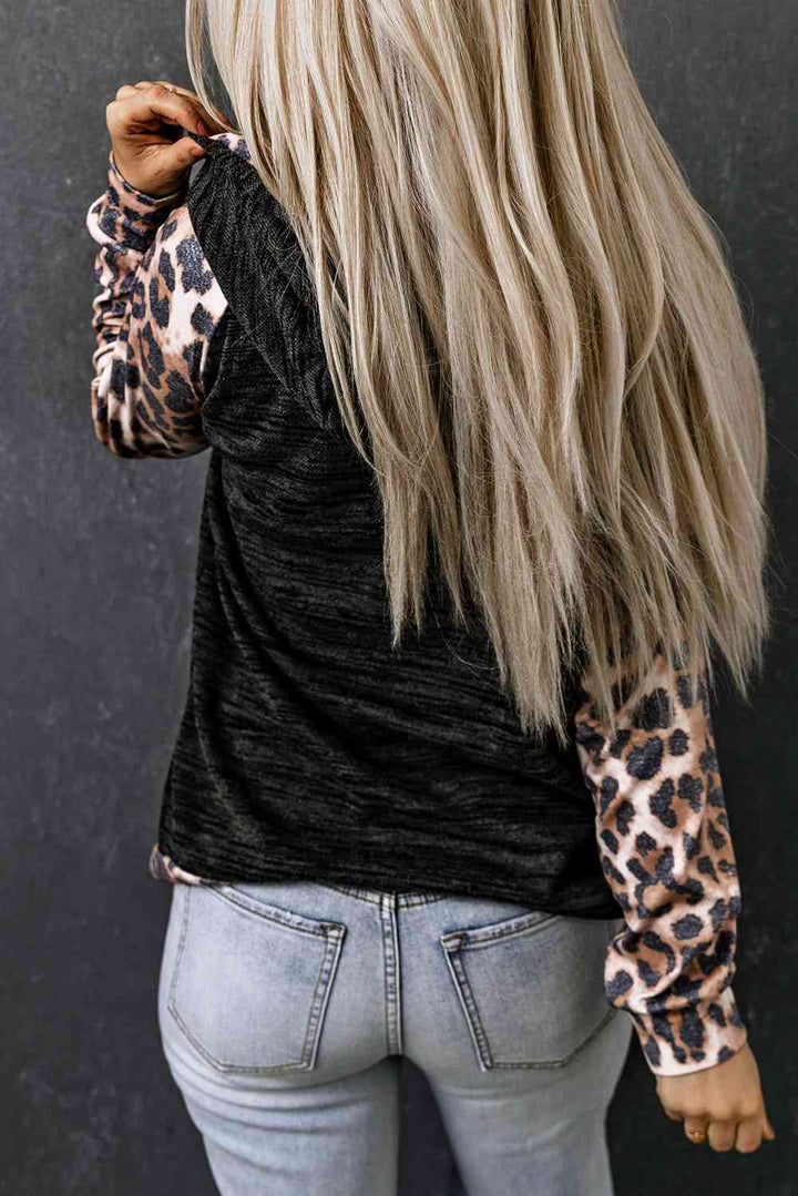 Leopard Color Block Raglan Sleeve Hoodie | 1mrk.com