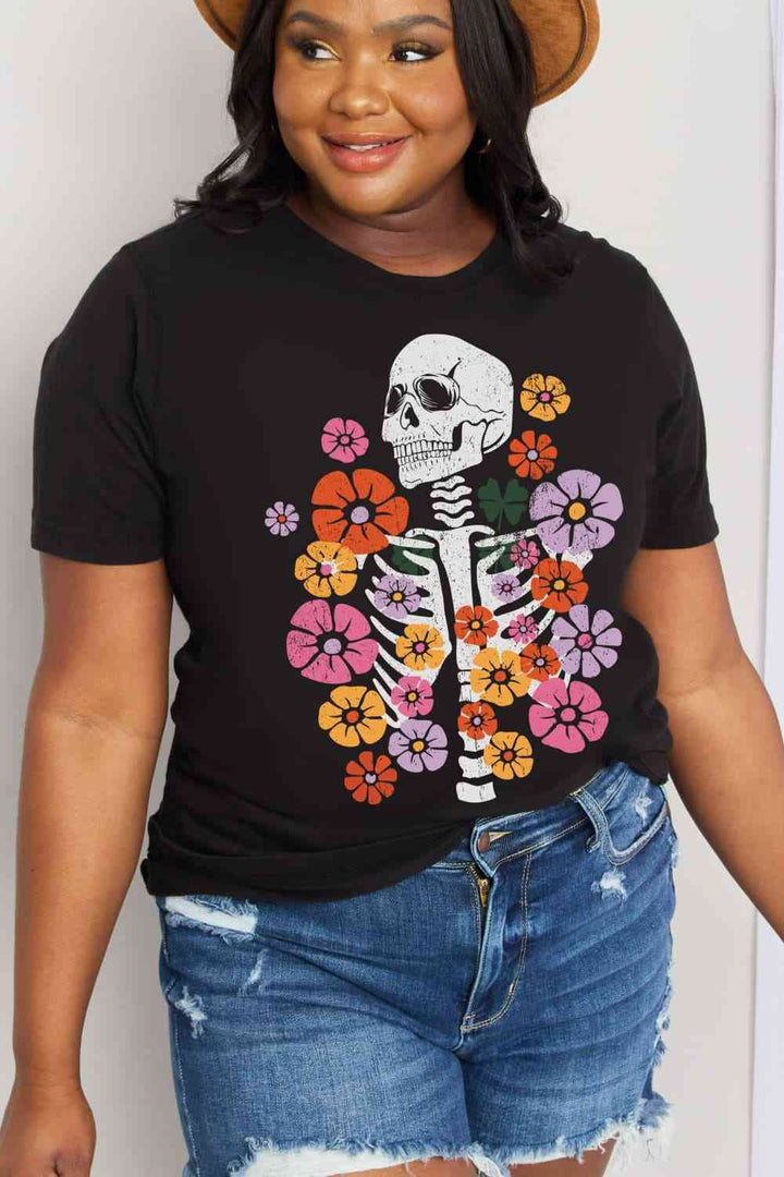 Simply Love Simply Love Full Size Skeleton & Flower Graphic Cotton Tee | 1mrk.com