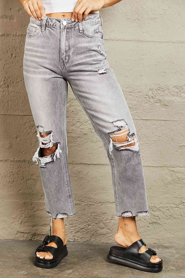 BAYEAS High Waisted Cropped Straight Jeans | 1mrk.com