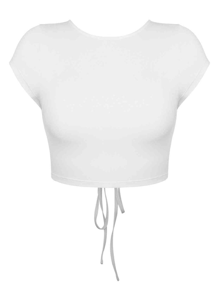 Round Neck Backless Short Sleeve Tee | 1mrk.com