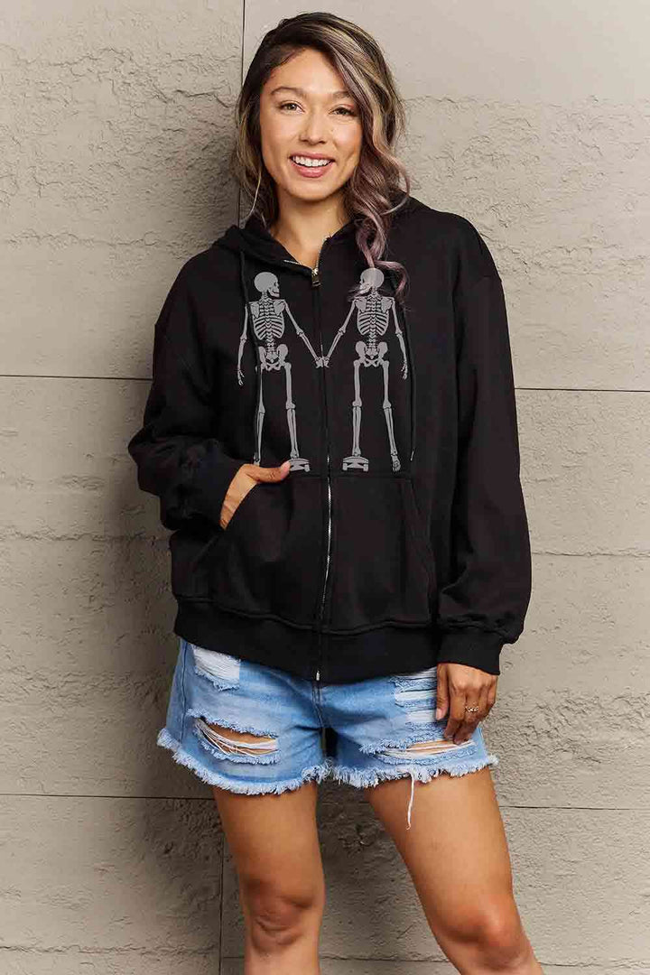 Simply Love Full Size Skeleton Graphic Hoodie | 1mrk.com