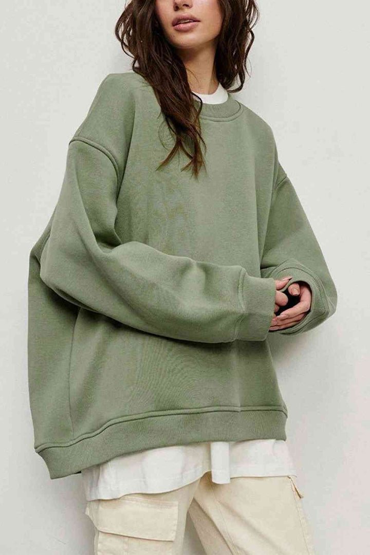 Oversize Round Neck Dropped Shoulder Sweatshirt |1mrk.com