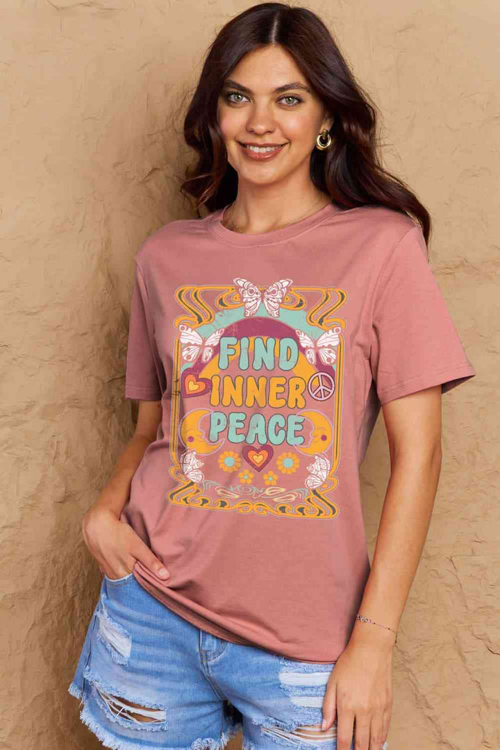 Simply Love Full Size FIND INNER PEACE Graphic Cotton T-Shirt | 1mrk.com