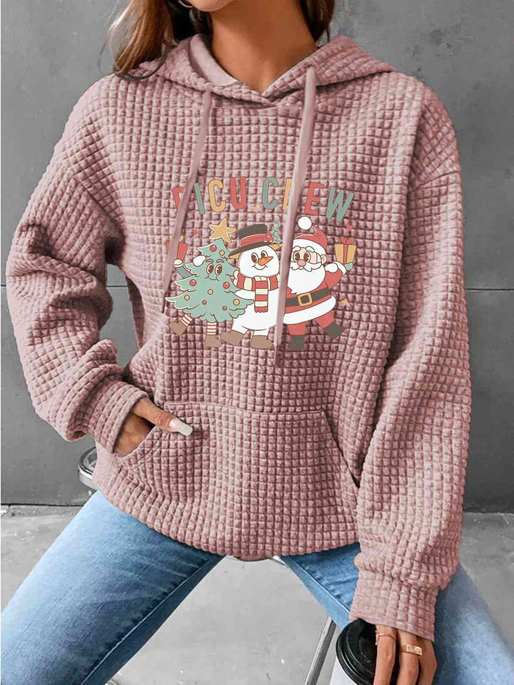 Full Size Waffle-Knit Drawstring Hoodie with Pocket | 1mrk.com