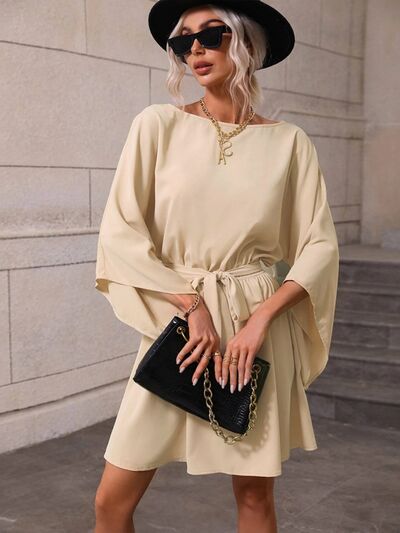 Tie Waist Kimono Sleeve Mini Dress |1mrk.com