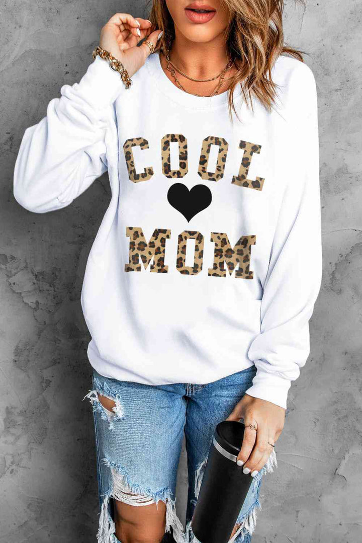 COOL MOM Heart Graphic Round Neck Sweatshirt |1mrk.com