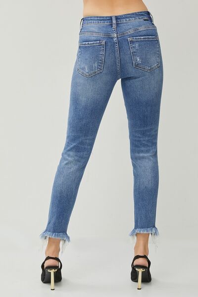 RISEN Distressed Frayed Hem Slim Jeans |1mrk.com