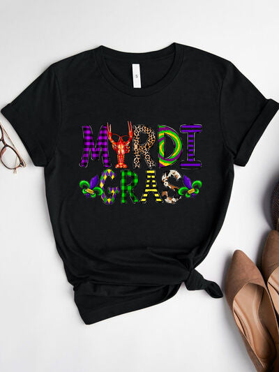 MARDI GRAS Round Neck Short Sleeve T-Shirt |1mrk.com