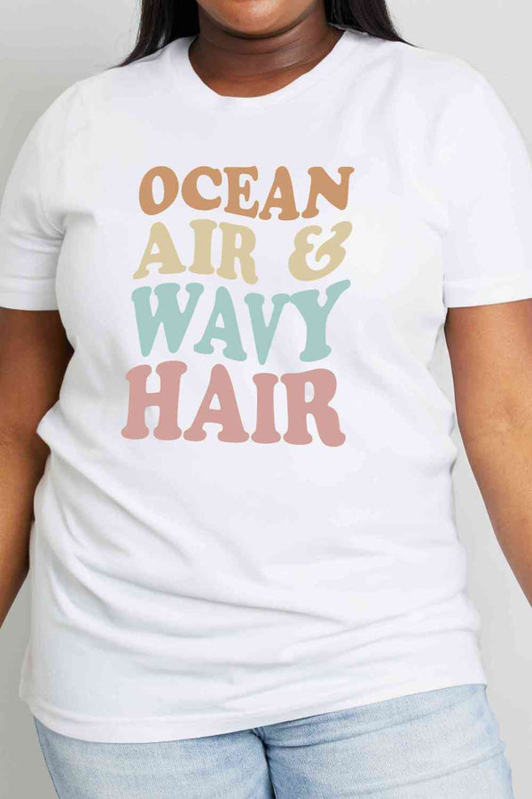 Simply Love Full Size OCEAN AIR & WAVY HAIR Graphic Cotton T-Shirt | 1mrk.com