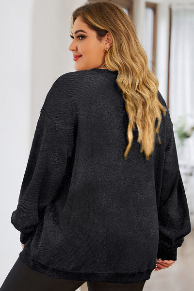 Plus Size XOXO Heart Round Neck Long Sleeve Sweatshirt | Trendsi