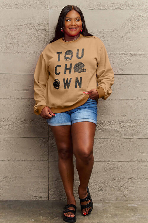 Simply Love Full Size TOUCHDOWN Long Sleeve Sweatshirt |1mrk.com