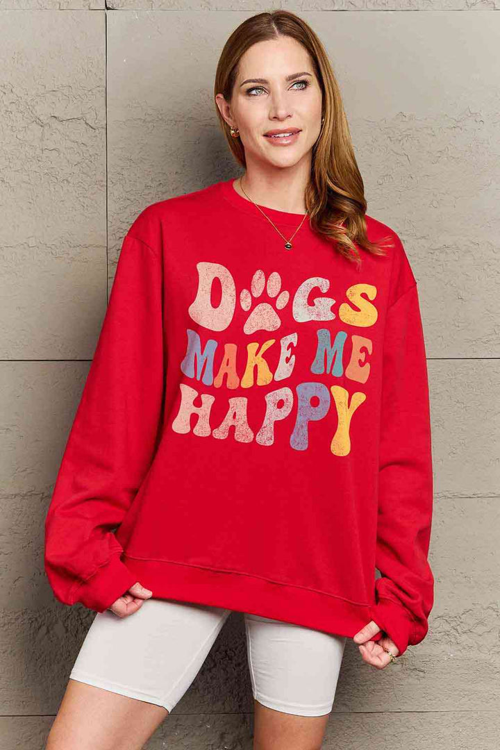 Simply Love Simply Love Full Size DOGS MAKE ME HAPPY Graphic Sweatshirt |1mrk.com