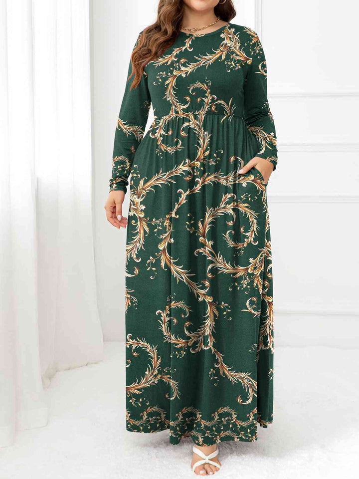 Plus Size Round Neck Maxi Dress with Pockets | 1mrk.com