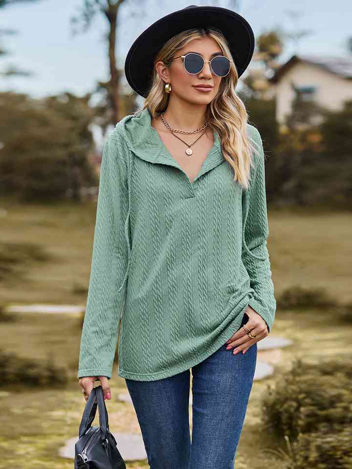 Cable-Knit Hooded Blouse |1mrk.com