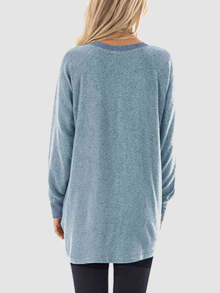 Graphic Round Neck Sweatshirt with Pockets |1mrk.com