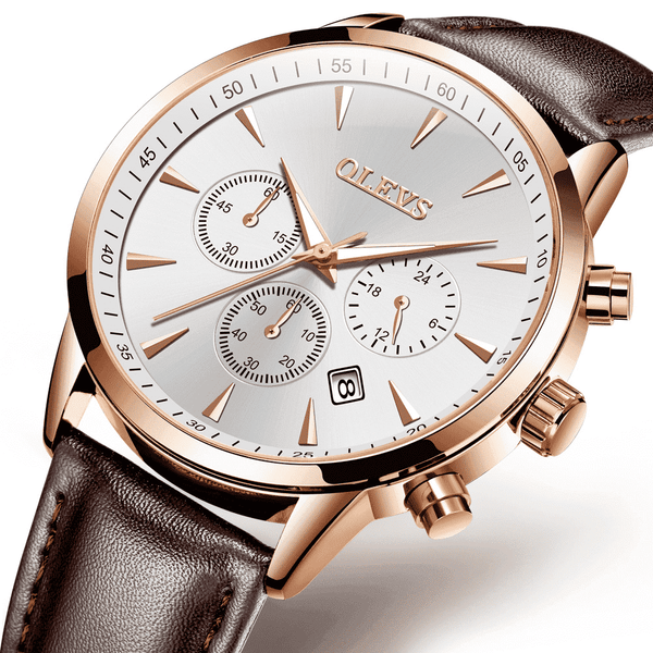 OLEVS 2860 Wrist Watch Men Fashion Casual Genuine Leather Quartz OLEVS