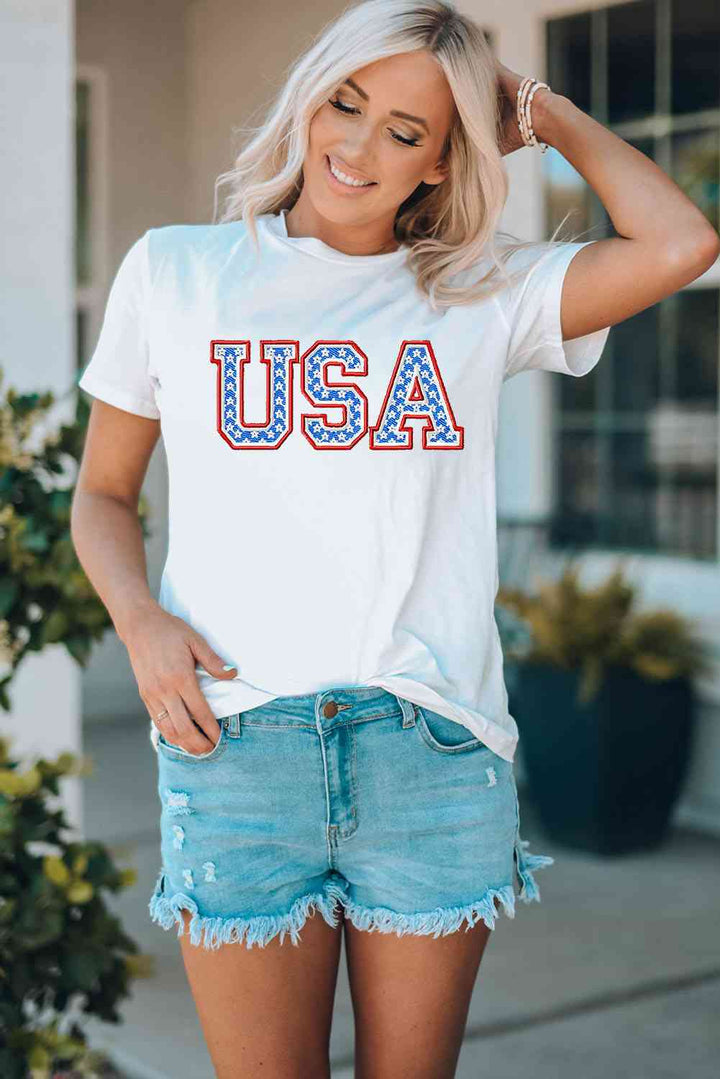 USA Graphic Embroidered Round Neck T-Shirt | 1mrk.com