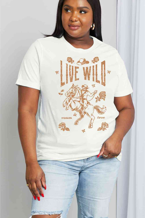 Simply Love Simply Love Full Size LIVE WILD ROAM FREE Graphic Cotton Tee | 1mrk.com