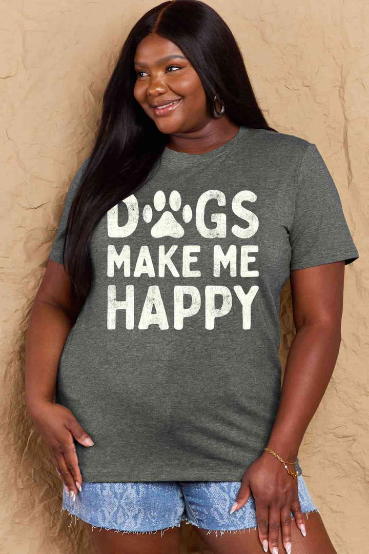 Simply Love Full Size DOGS MAKE ME HAPPY Graphic Cotton T-Shirt | 1mrk.com