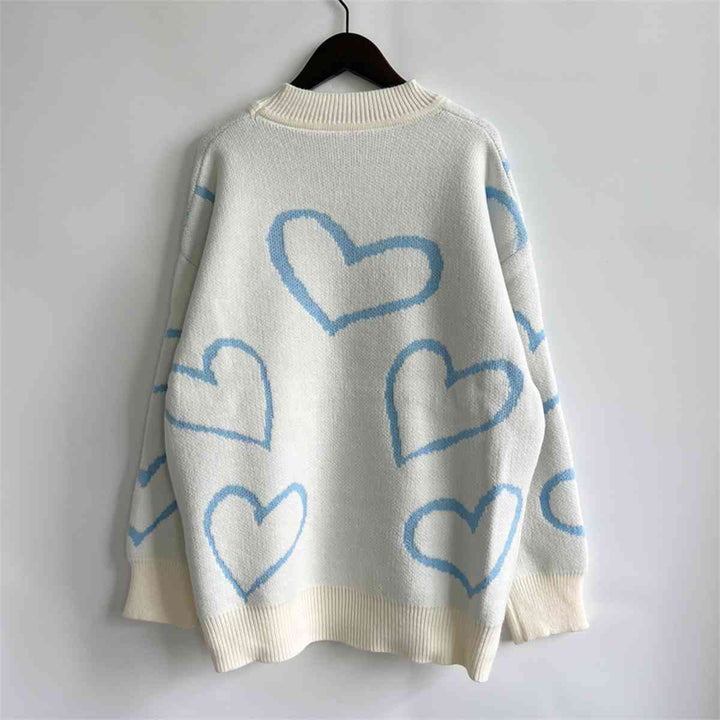 Heart Pattern Long Sleeve Sweater |1mrk.com