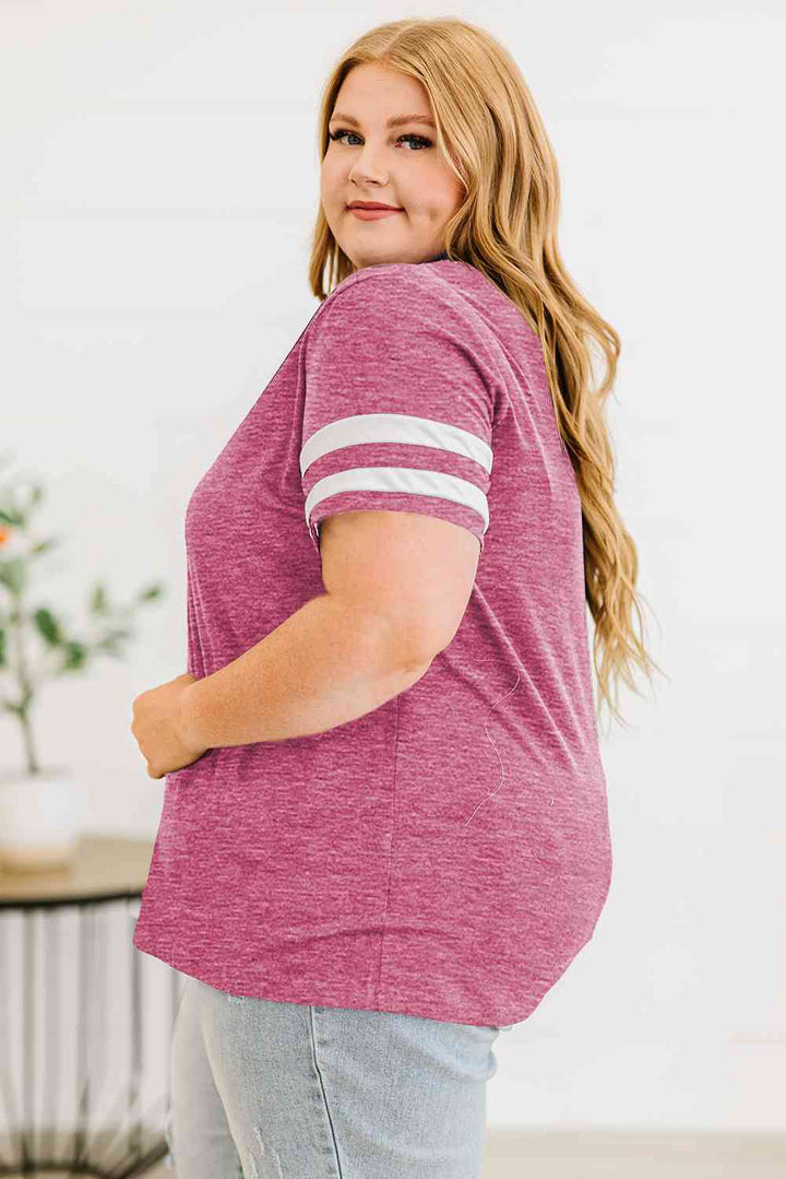 Plus Size Striped V-Neck Tee Shirt | 1mrk.com