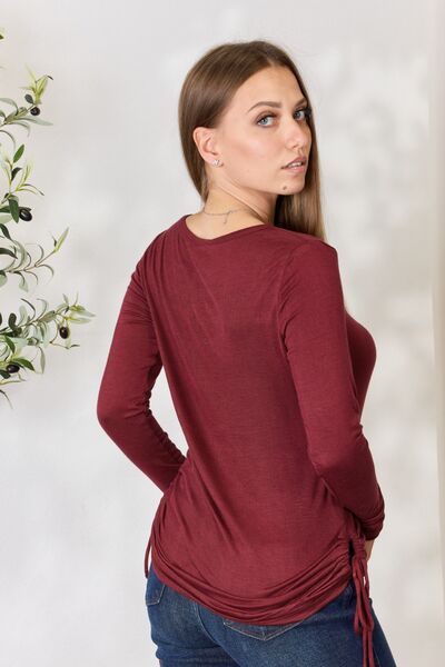 Culture Code Full Size Drawstring Round Neck Long Sleeve Top | 1mrk.com