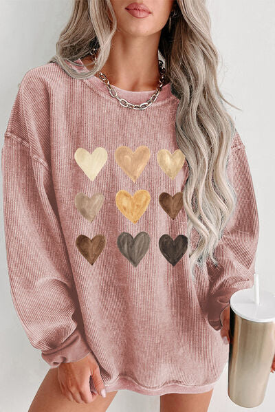 Heart Round Neck Dropped Shoulder Sweatshirt | Trendsi