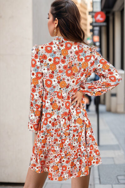 Floral Balloon Sleeve Mini Dress |1mrk.com