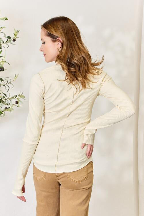 Culture Code Full Size Ribbed Round Neck Long Sleeve Top | 1mrk.com