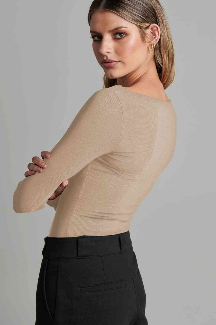 Cutout Ribbed Long Sleeve Bodysuit | 1mrk.com