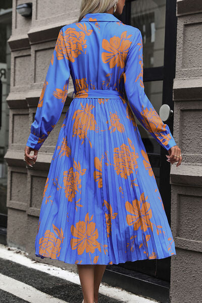 Floral Pleated Surplice Long Sleeve Midi Dress |1mrk.com