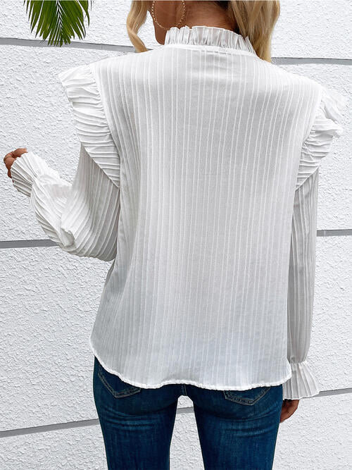 Textured Ruffle Trim Long Sleeve Blouse | 1mrk.com