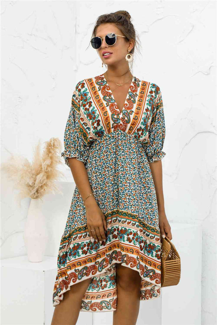 Printed Bohemian V Neck Dress |1mrk.com