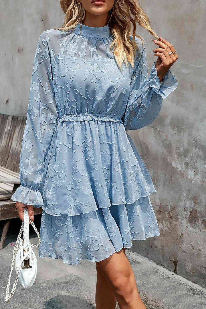 Mock Neck Flounce Sleeve Layered Dress |1mrk.com