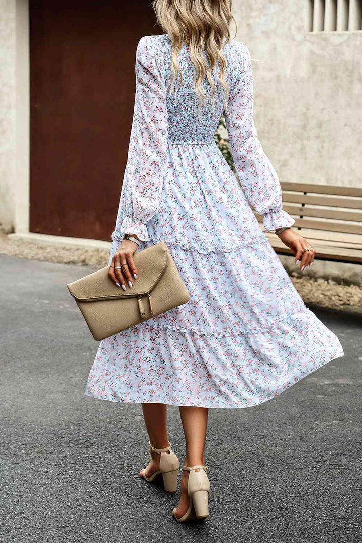 Smocked Flounce Sleeve Midi Dress | 1mrk.com