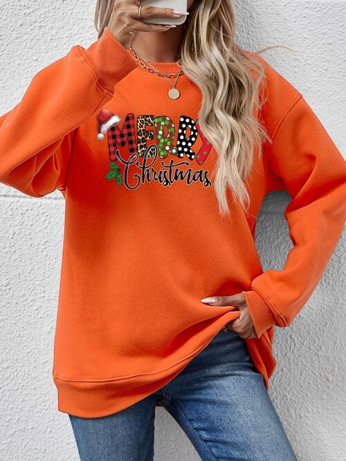 MERRY CHRISTMAS Round Neck Dropped Shoulder Sweatshirt |1mrk.com