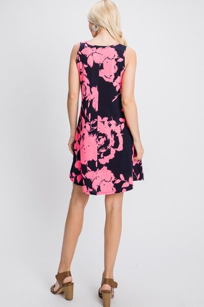 Heimish Full Size Floral V-Neck Tank Dress with Pockets |1mrk.com