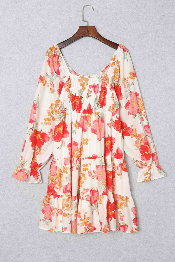 Floral Smocked Flounce Sleeve Dress | 1mrk.com