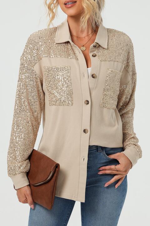 Sequin Long Sleeve Shirt |1mrk.com