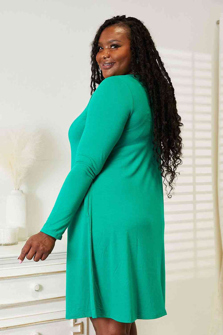 Zenana Full Size Long Sleeve Flare Dress with Pockets | 1mrk.com